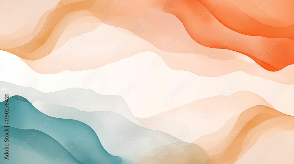 Poster abstract watercolor shapes for branding concept. abstract wavy patterns in soft colors of orange, wh