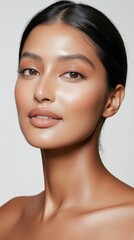 Fototapeta premium Radiant Beauty A Close-Up Portrait of a Woman with Glowing Skin