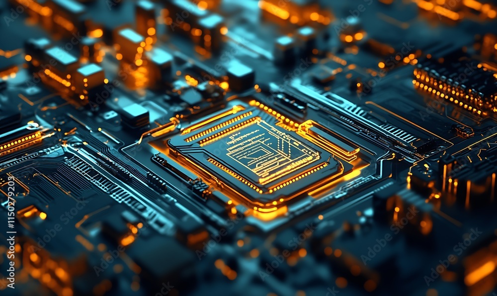 Fototapete innovative circuit board with glowing elements in advanced technology : generative ai