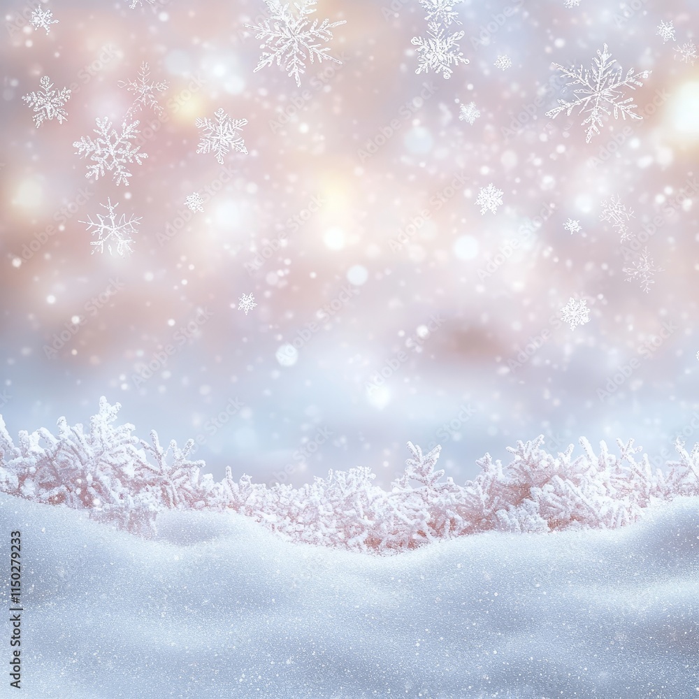 Poster winter landscape with snowflakes and frosted ground creating a serene atmosphere during a light snow