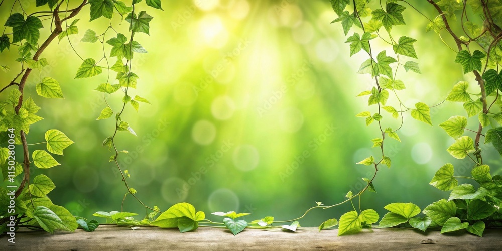 Poster lush green vines frame a sunny natural background ideal for product displays or text overlay