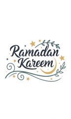 A graceful Ramadan Kareem logo with flowing Arabic calligraphy, golden crescent moon, stars, and swirling leaf designs. Perfect for festive social media branding and seasonal campaigns.