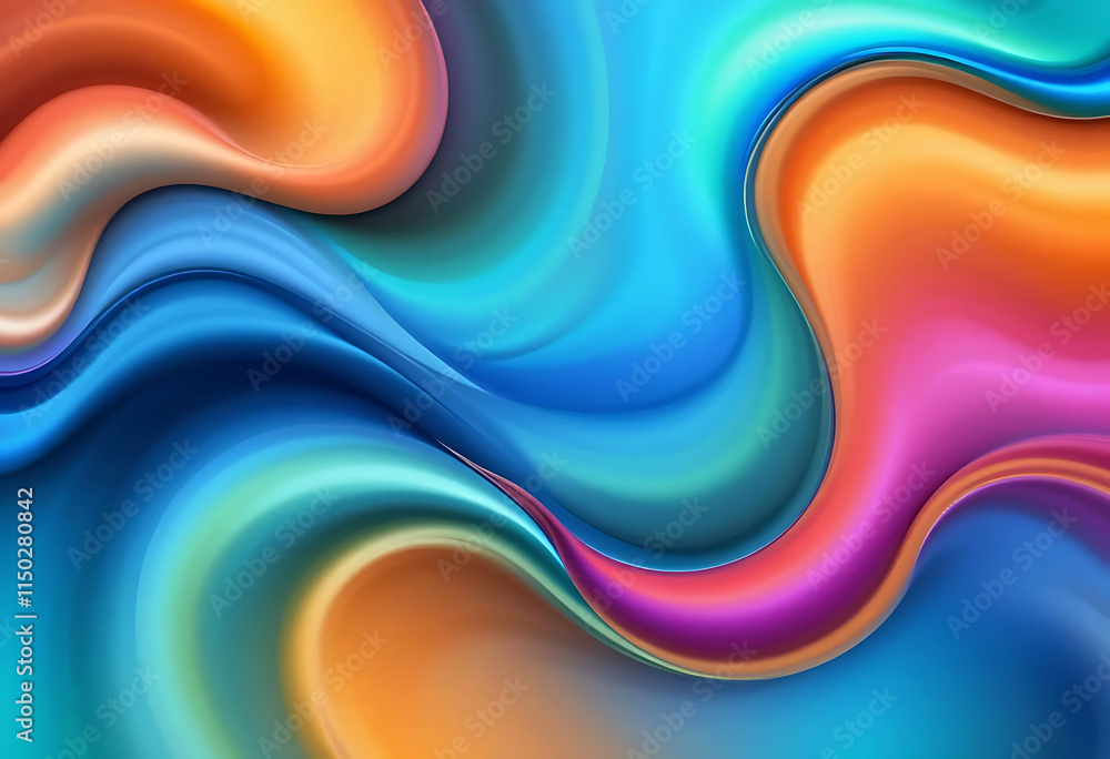 Poster fluid shapes with gradient color transitions, abstract flowing background design.