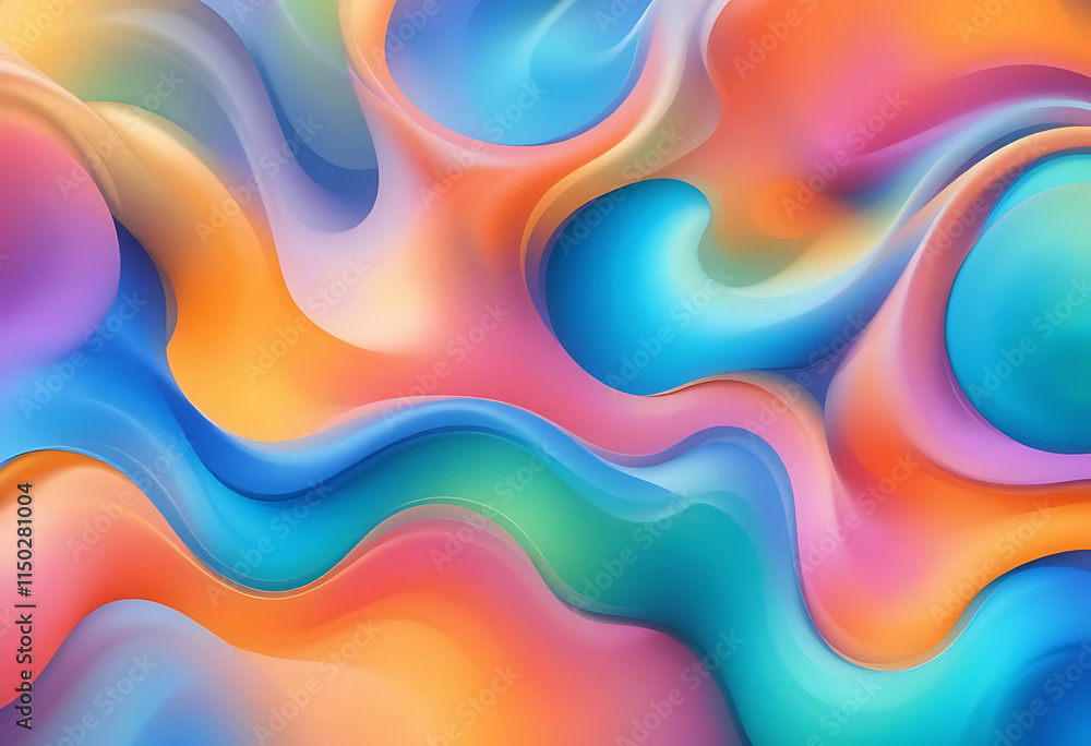 Poster fluid shapes with gradient color transitions, abstract flowing background design.