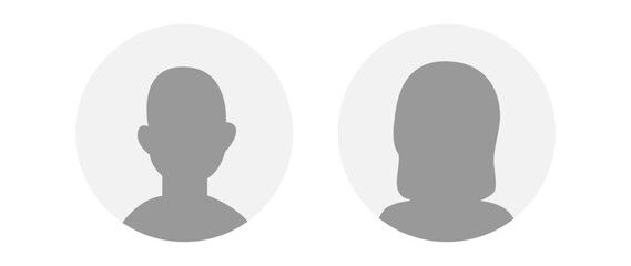 Vector flat illustration in grayscale. Icons of man and woman. Avatar, user profile, person icon, profile picture. Suitable for social media profiles, icons, screensavers and as a template.