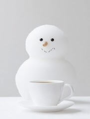 Winter Wonderland Tea Time - Snowman, teacup, winter, warmth, serenity.  A peaceful winter scene.