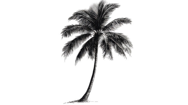 Black and White Illustration of a Coconut Palm Tree Isolated on White