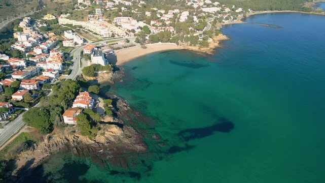 Llan&ccedil;&agrave; mediterranean beach Platja de Garvet aerial images of the Costa Brava of Girona beach, located between Colera and Llanca	
