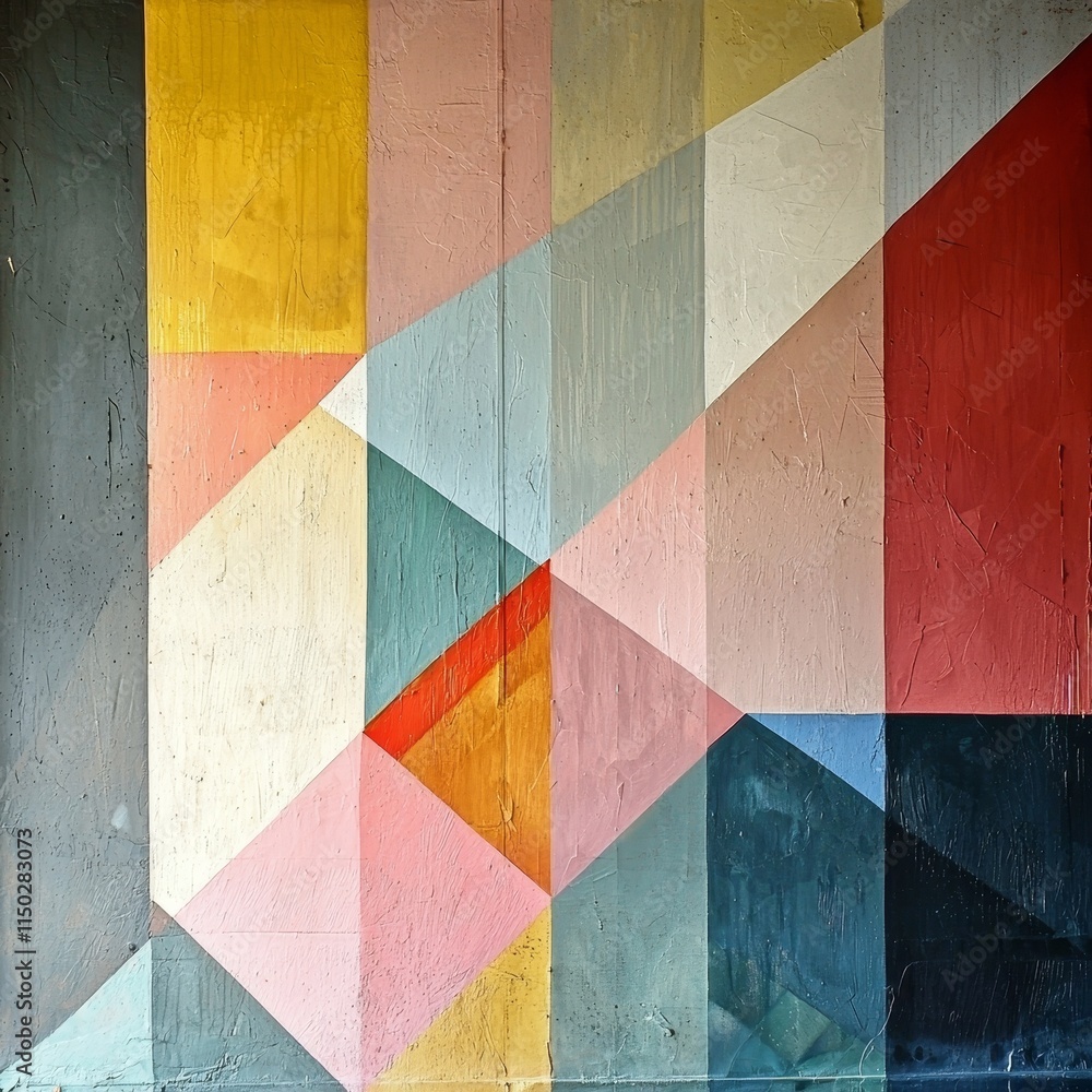 Poster geometric abstract wall art featuring vibrant triangles and rectangles in various colors creating a 