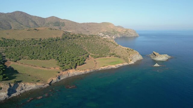 Beach Platja de Garvet aerial images of the Costa Brava of Girona beach, located between Colera and Llanca Llan&ccedil;&agrave;	