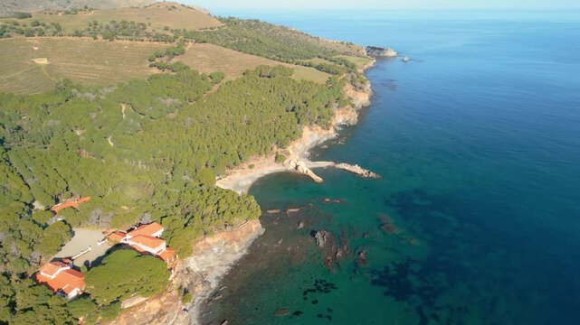 Platja de Garvet aerial images of the Costa Brava of Girona beach, located between Colera and Llanca in cap de creu Llan&ccedil;&agrave;	