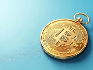 Digital compass pointing towards a floating bitcoin in the sky, symbolizing cryptocurrency direction and success