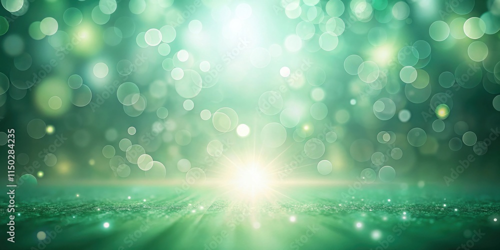 Poster Abstract Green Bokeh Background with Sparkling Surface and Bright Light