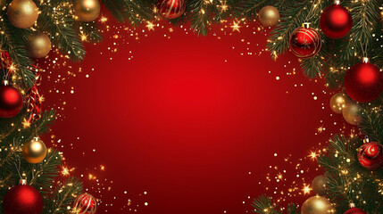 Christmas Red Background Wallpaper with Festive Decorations and Holiday Seasonal Vibes