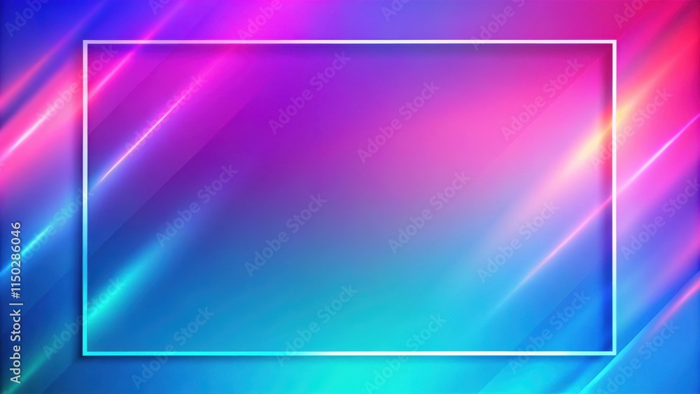 Leinwandbilder vibrant gradient background with bright neon lines and a white rectangular frame for text or design 