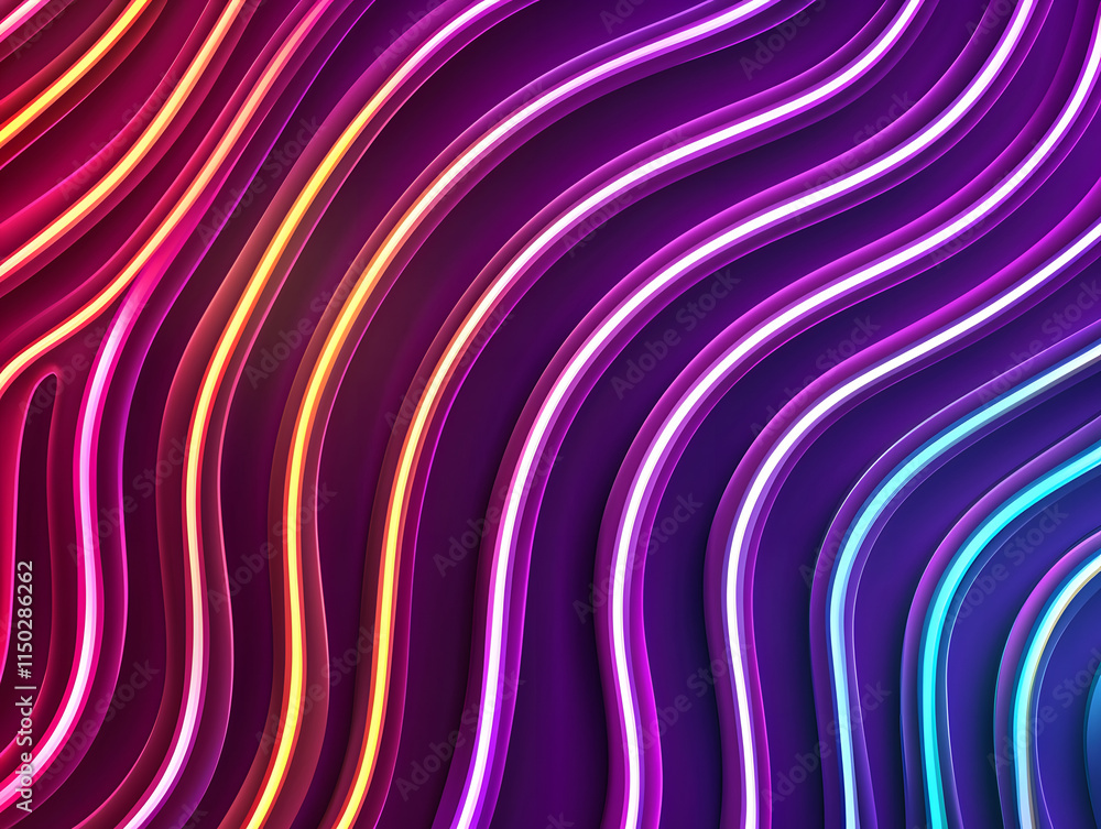 Poster dynamic neon waves abstract art digital design colorful environment close-up view visual rhythm for 