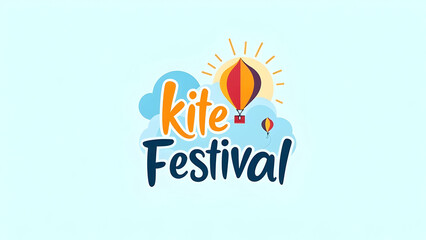 Obraz premium A vibrant logo design for a kite festival, featuring hot air balloons, stylized clouds, and a sun against a light blue sky. The text Kite Festival is prominently displayed.