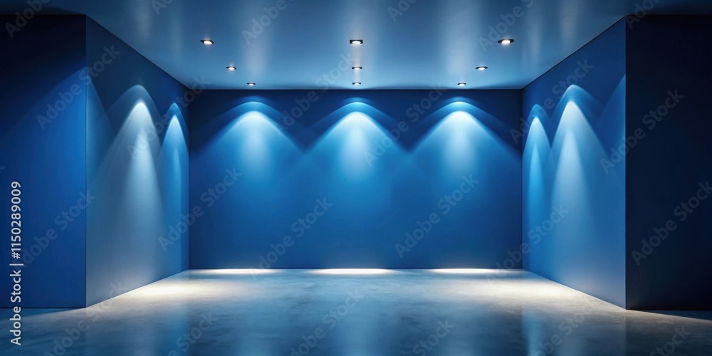 Poster empty blue room with recessed lighting and polished concrete floor ideal for product display or pres