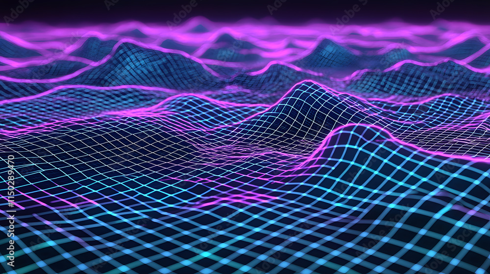 Poster dynamic digital waves visualization virtual environment graphic design futuristic concept abstract v