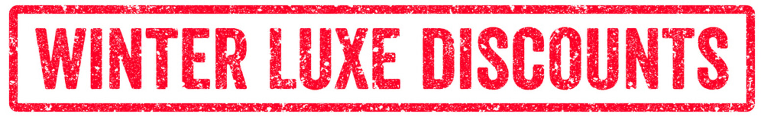 Winter Luxe Discounts Stamp Transparent Seal, Red Grunge Winter Luxe Discounts Word Rubber Stamp Seal