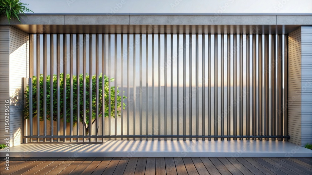 Poster modern minimalist balcony design with slatted screen and small tree
