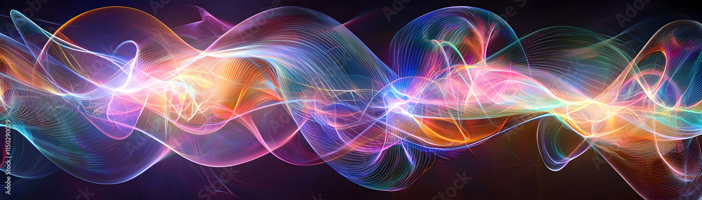 Poster dynamic color waves abstract art digital visualization vibrant atmosphere macro perspective energy a