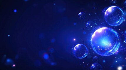 A vibrant background featuring luminous bubbles against a deep blue backdrop, creating a mesmerizing and ethereal atmosphere.