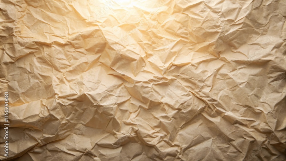 Poster Illuminated Crumpled Paper Texture A Background of Wrinkled, Light Beige Paper with Subtle Shadows and Highlights