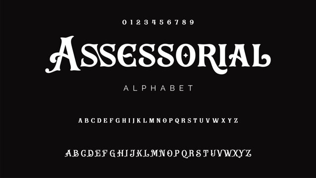Craft vintage typeface design. Graphic display alphabet. Fantasy type letters. Latin characters, numbers. Vector illustration. Old badge, label, logo template.