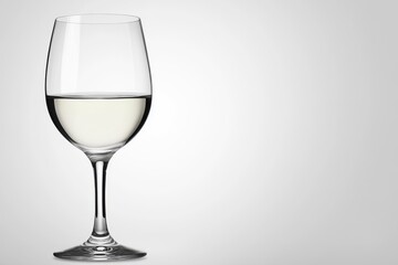 A modern black-and-white shot of a wine glass filled halfway, with light refracting dramatically through the crystal