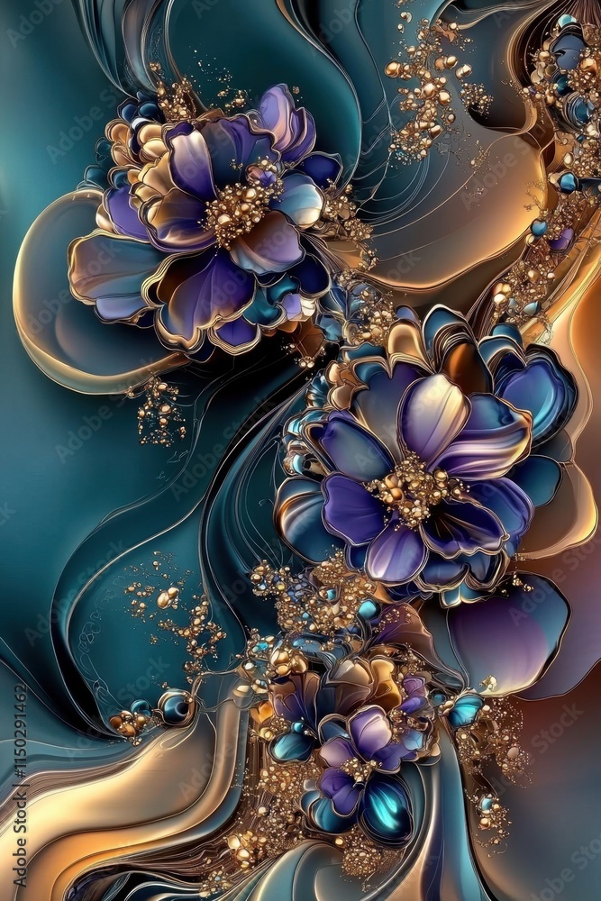 Poster artistic exploration of abstract forms using alcohol ink mediums.
