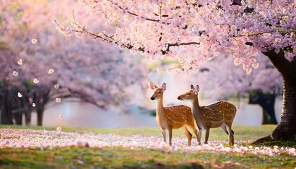 Spring Deer in Cherry Blossom Paradise Peaceful Nature Scene