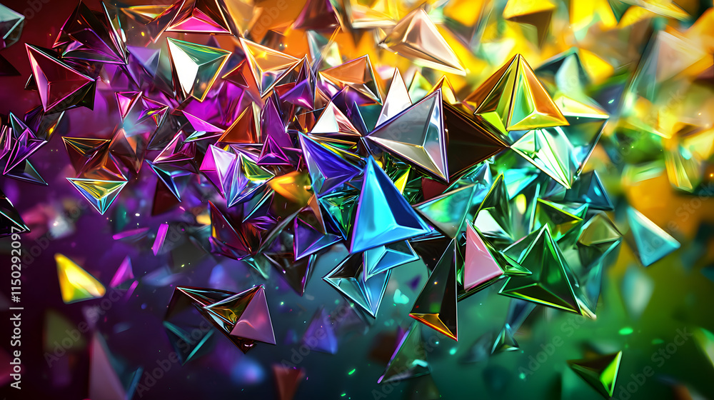 Poster vibrant colorful 3d triangular shapes abstract digital space graphic design dynamic environment aest