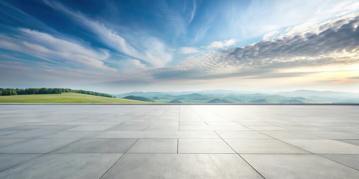 Serene expanse of paved ground overlooking rolling hills and a picturesque sky