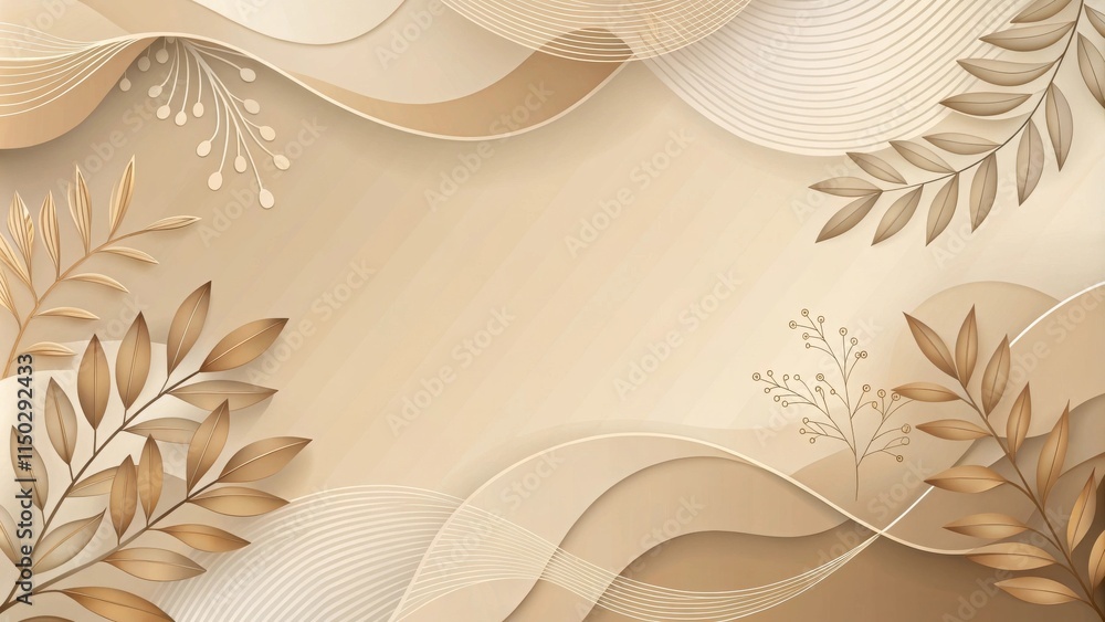 Poster elegant abstract background with brown and beige floral elements and wavy lines