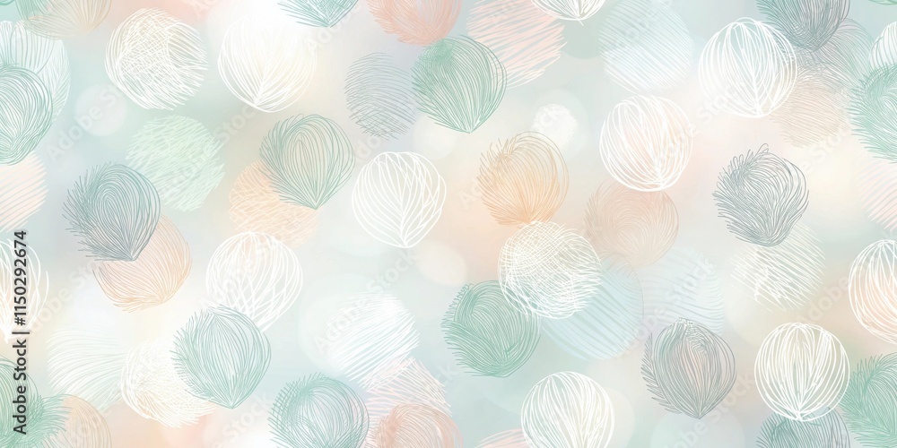 Poster abstract pastel circular line art design featuring soft hues and a seamless pattern