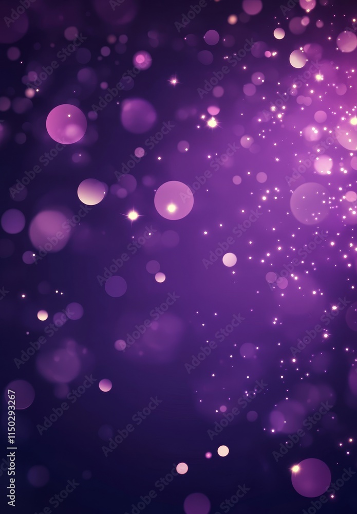 Poster vibrant purple backdrop filled with shimmering bokeh lights and sparkling effects creating a dreamy 