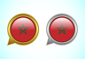 Morocco flag speech bubble. Speaking flag icon in gold and silver color