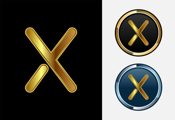 Futuristic alphabet X in gold color style. Graphic alphabet symbol for corporate business identity