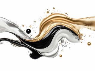 Abstract Gold Silver Black Liquid Swirl Illustration