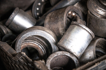 old rusty gears, heavy industry. used scrap metal, spare parts warehouse, waste dump close up