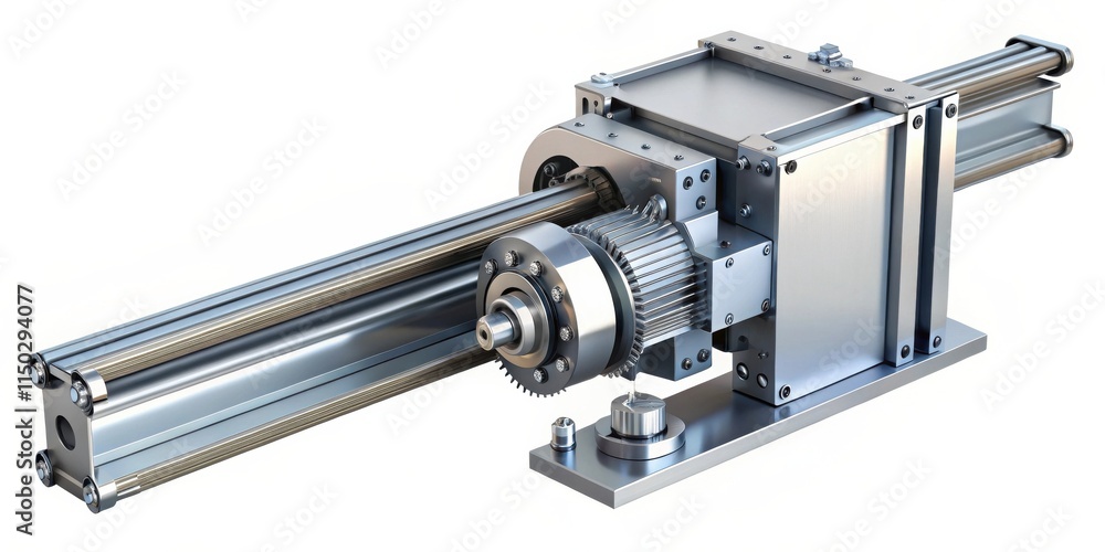 Poster high-precision industrial machine component with linear actuator and gear system