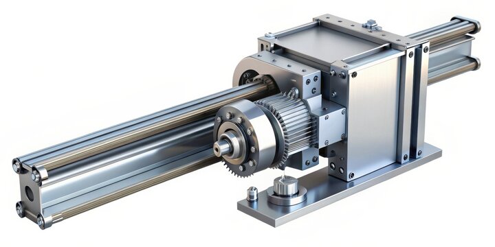 High-precision industrial machine component with linear actuator and gear system
