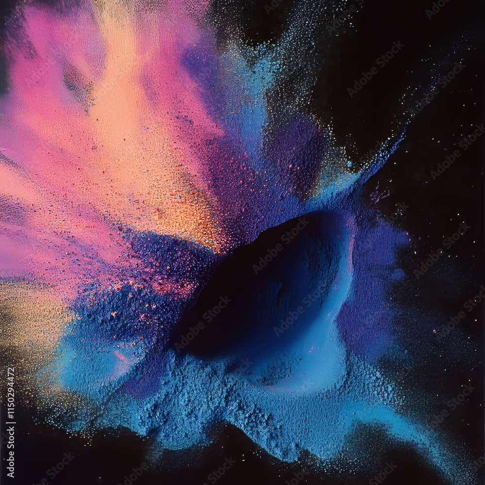 Poster colorful explosion of powder creating a vibrant display against a dark background in an artful and d