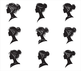 Elegant Women's Hairstyle Silhouettes for Design Inspiration