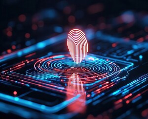 Digital fingerprint scanning a glowing insurance contract, symbolizing secure Insurtech authentication