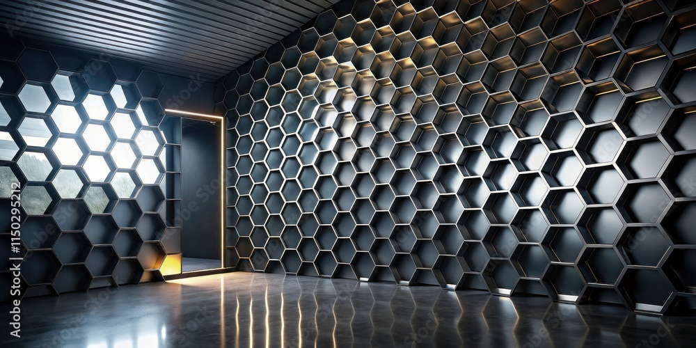 Poster modern hexagonal room design with geometric wall feature