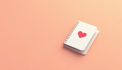 Spiral Notebook with Red Heart on Peach Background