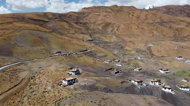 An aerial view of hikkim village has the highest post office in the world, situated at an altitude of 4,400 m. It connects spiti valley to the rest of the world in India.