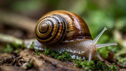 Slow and Steady: Macro of a Snail with Spiral Shell